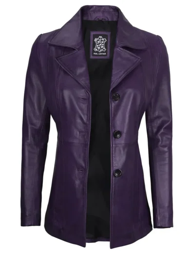 Purple Real Leather Blazer For Womens