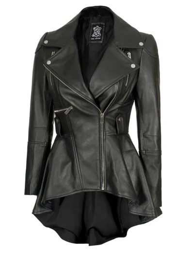 Women’s Asymmetrical Black Leather Jacket | Peplum Style