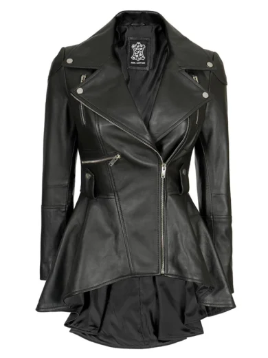 Women’s Asymmetrical Black Leather Jacket | Peplum Style