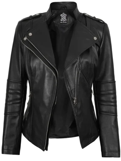 Women’s Black Lambskin Asymmetrical Real Leather Jacket