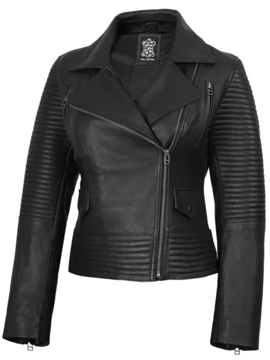 Women's Biker Style Black Leather Jacket