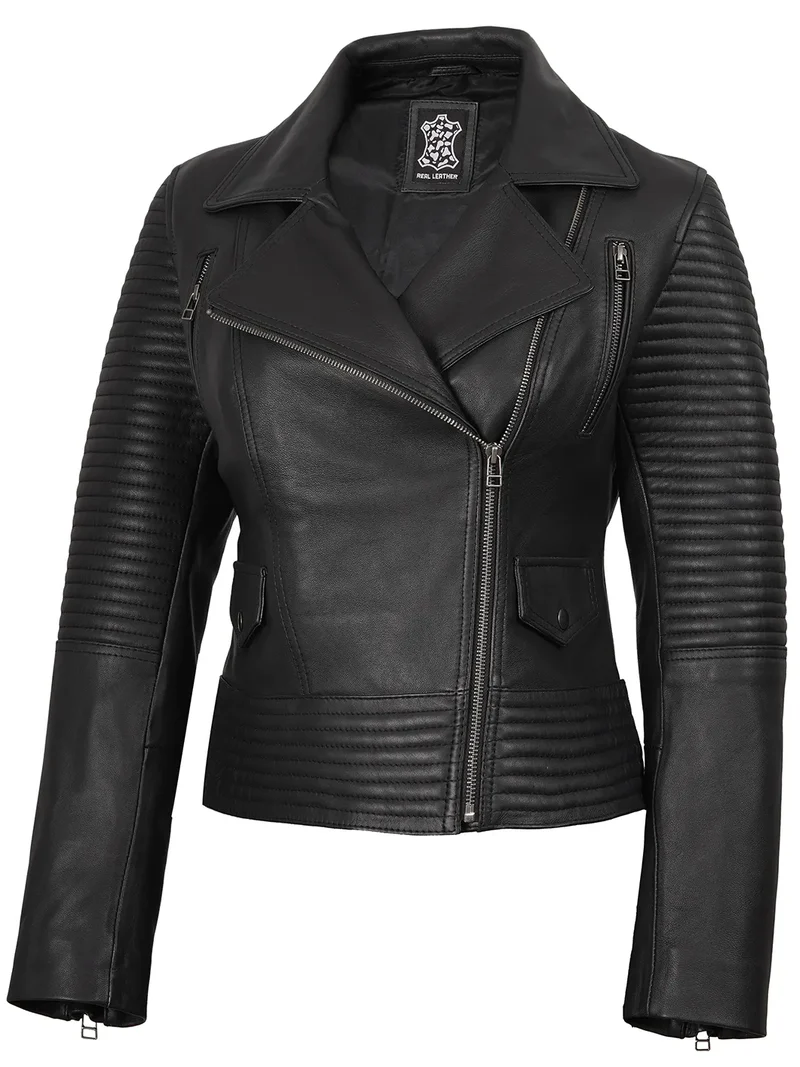 Women's Biker Style Black Leather Jacket