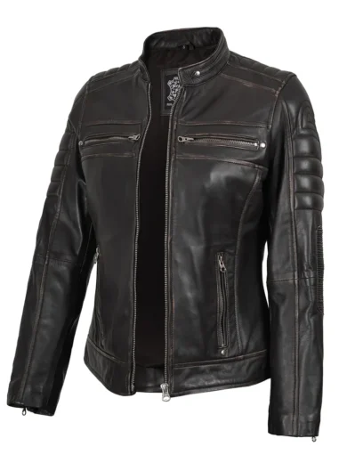 Women's Dark Brown Biker Style Leather Jacket