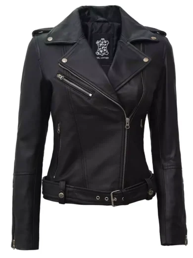 Womens Black Asymmetrical Biker Style Leather Jacket