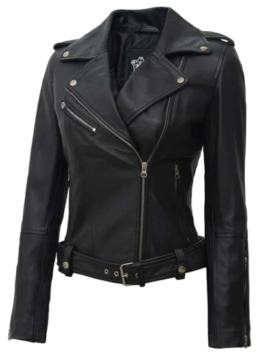 Womens Black Asymmetrical Biker Style Leather Jacket
