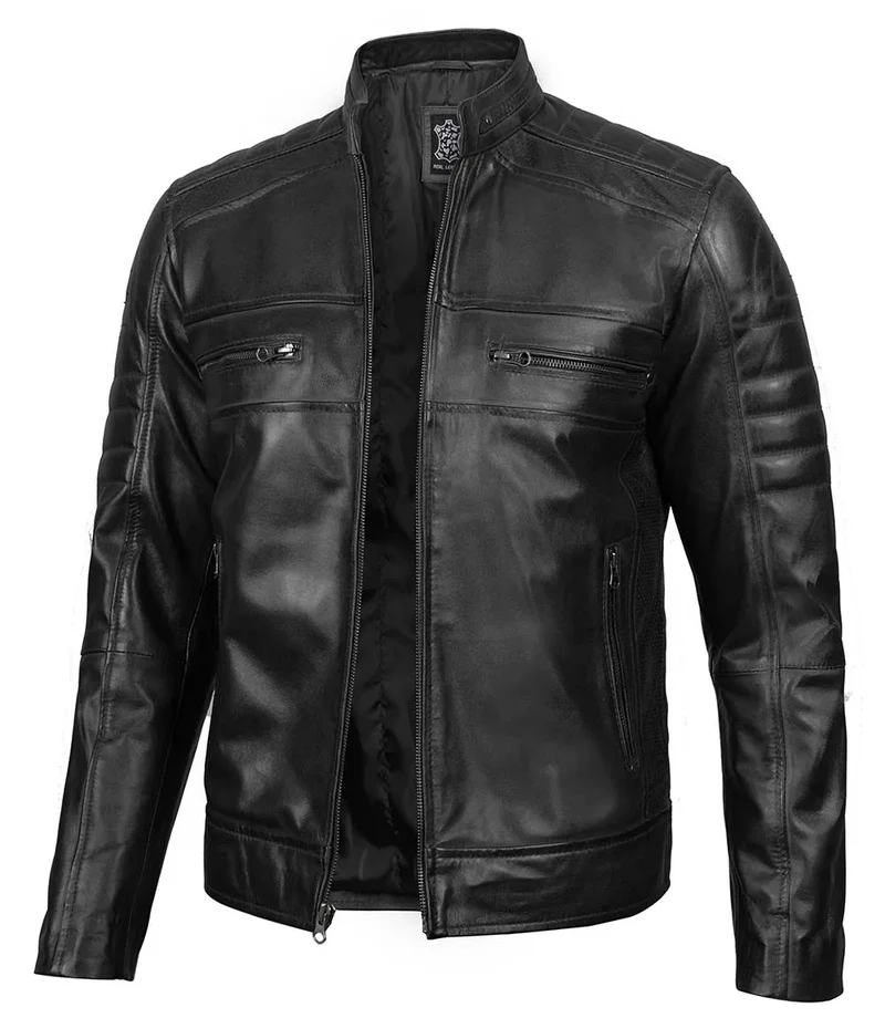Austin Mens Cafe Racer Style Black Leather Jacket