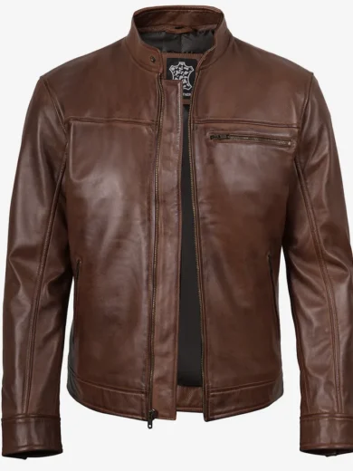 Bickford Men's Cognac Brown Real Leather Biker Jacket