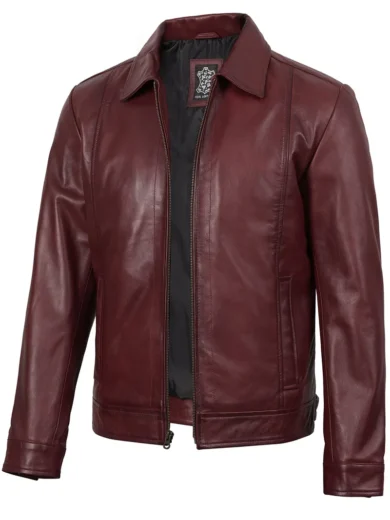 Men's Harrington Burgundy Wax Finish Leather Jacket