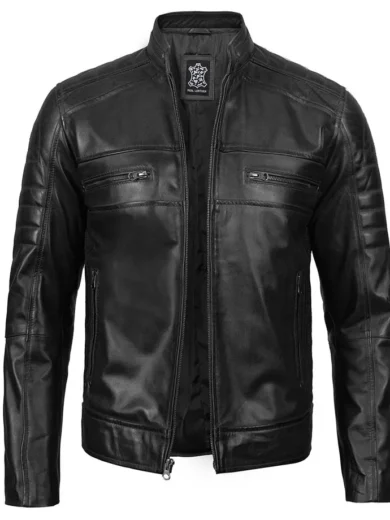 Austin Mens Cafe Racer Style Black Leather Jacket