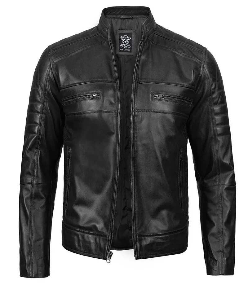 Austin Mens Cafe Racer Style Black Leather Jacket