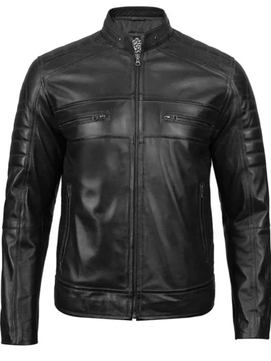 Austin Mens Cafe Racer Style Black Leather Jacket