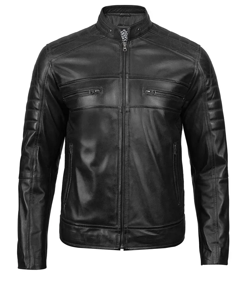 Austin Mens Cafe Racer Style Black Leather Jacket