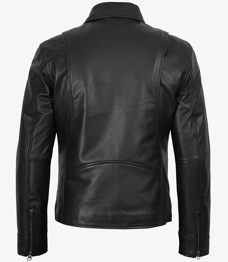 Men's Black Real Leather Jacket — Harrington Style