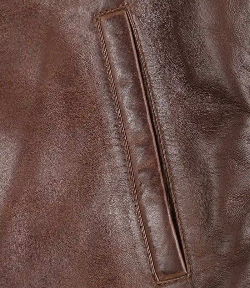 Bickford Men's Cognac Brown Real Leather Biker Jacket