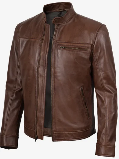 Bickford Men's Cognac Brown Real Leather Biker Jacket
