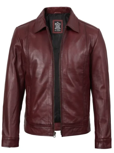 Men's Harrington Burgundy Wax Finish Leather Jacket