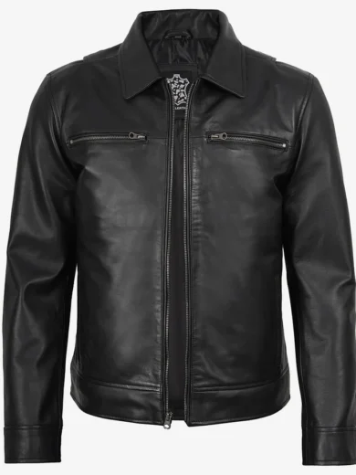 Men's Black Real Leather Jacket — Harrington Style