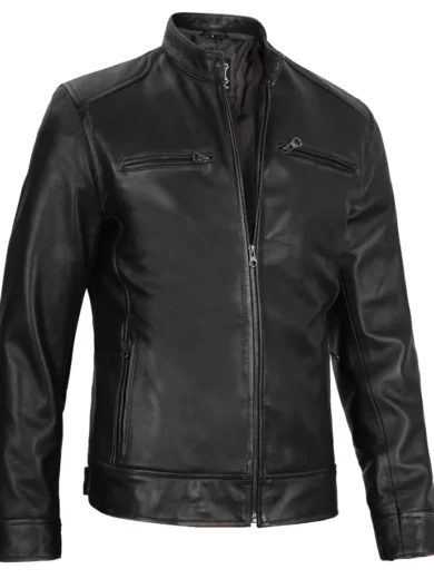 Men’s Black Biker Style Lambskin Leather Jacket