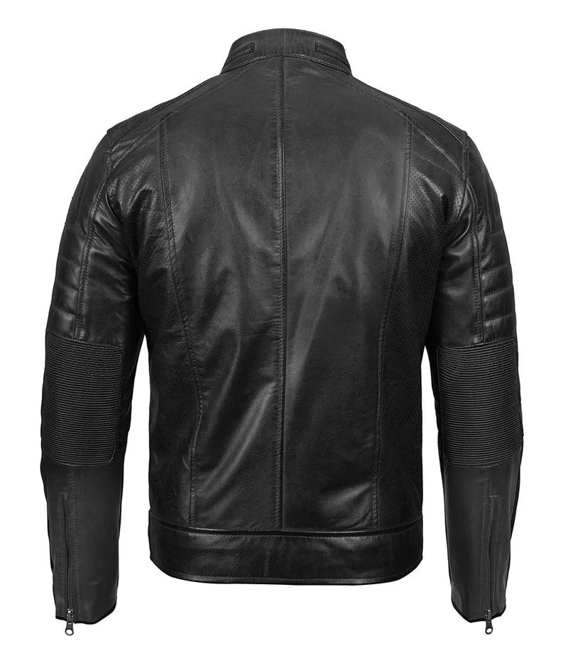 Austin Mens Cafe Racer Style Black Leather Jacket