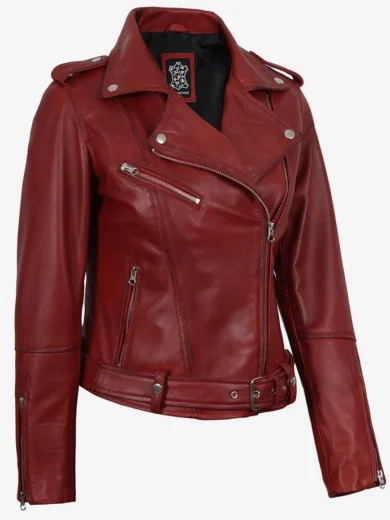 Margaret Women's Red Asymmetrical Biker Style Leather Jacket