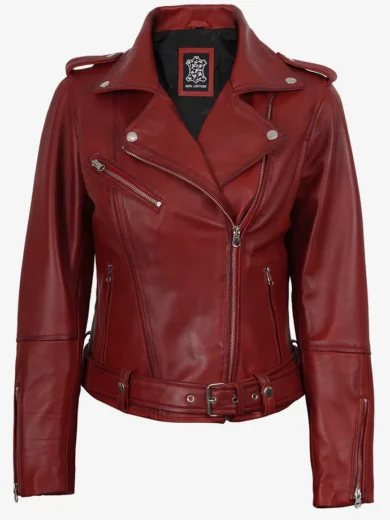Margaret Women's Red Asymmetrical Biker Style Leather Jacket