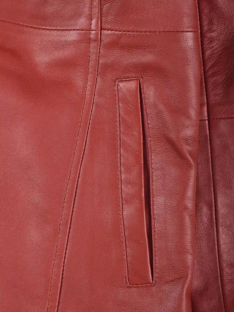 Kandis Women Red Real Leather Car Coat