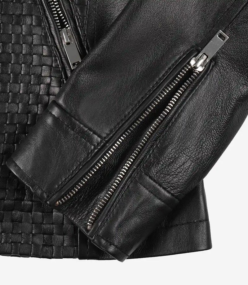 Women's Black Textured Cafe Racer Leather Jacket