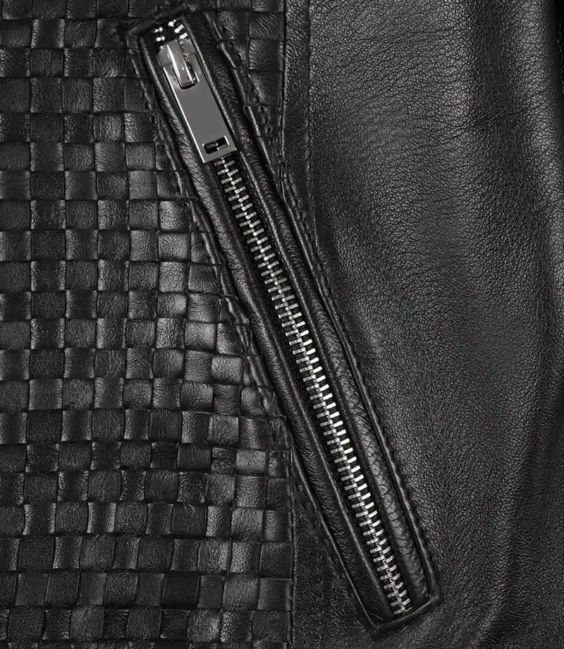 Women's Black Textured Cafe Racer Leather Jacket