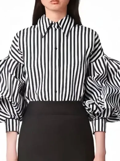 Emily In Paris S5 Lily Collins Striped Puff Sleeve Shirt