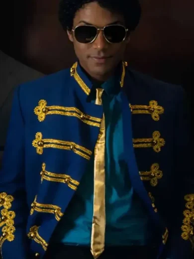 Jaafar Jackson Michael 2026 Blue Military Jacket
