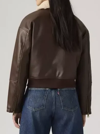 Sherpa Collar Brown Bomber Jacket Womens