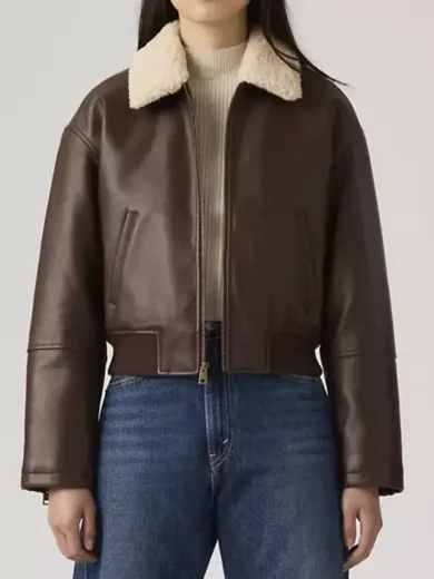 Sherpa Collar Brown Bomber Jacket Womens