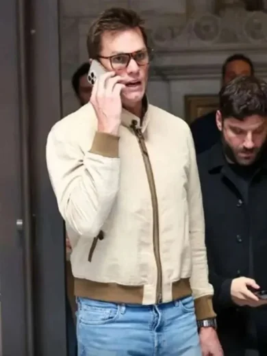 Tom Brady Super Bowl 2026 Beige Bomber Jacket