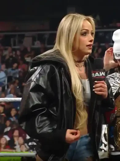 WWE RAW Liv Morgan Black Leather Bomber Hooded Jacket