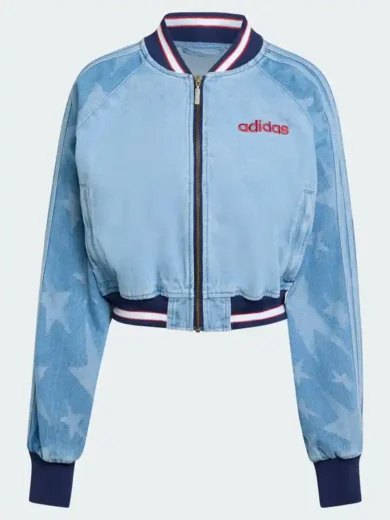 Adidas Denim Graphic Varsity Bomber Jacket