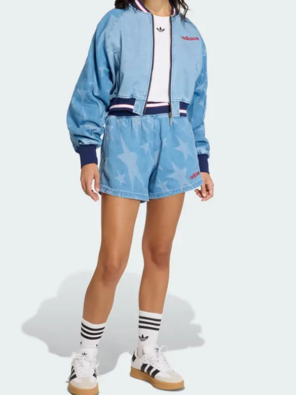 Adidas Denim Graphic Varsity Bomber Jacket