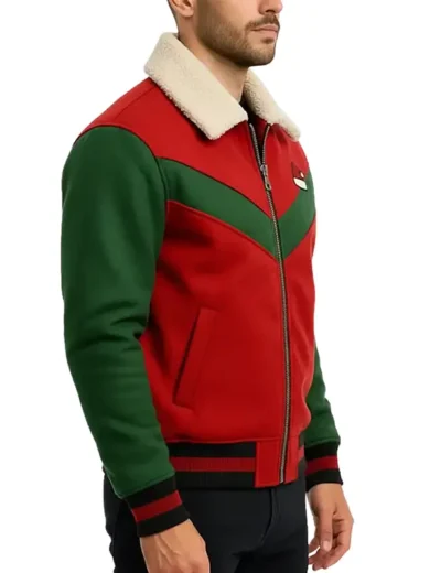 Mens Red and Green Christmas Varsity Jacket