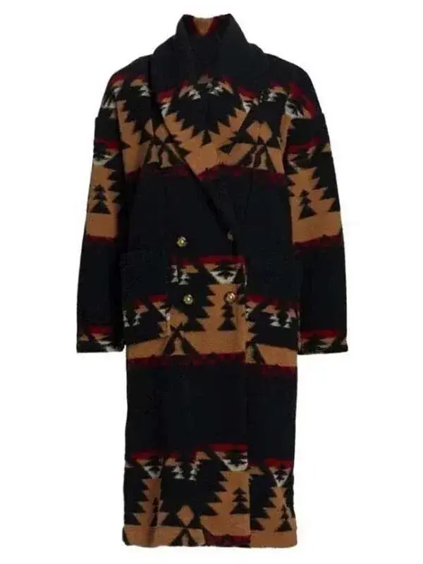 Yellowstone Beth Dutton Black Printed Wool Coat