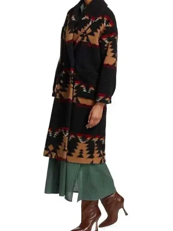 Yellowstone Beth Dutton Black Printed Wool Coat