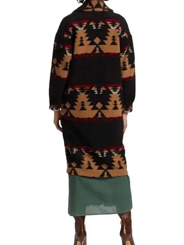 Yellowstone Beth Dutton Black Printed Wool Coat