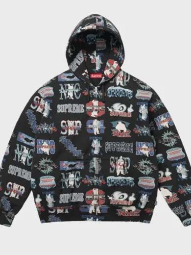 Supreme Flash Hooded Zip Up Black Sweatshirt