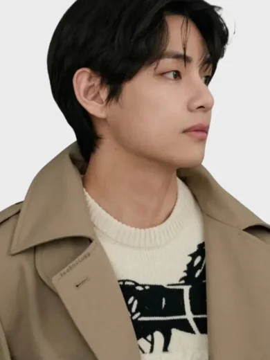 ONE LUCKY DAY VLOG BTS V Beige Trench Wool Coat